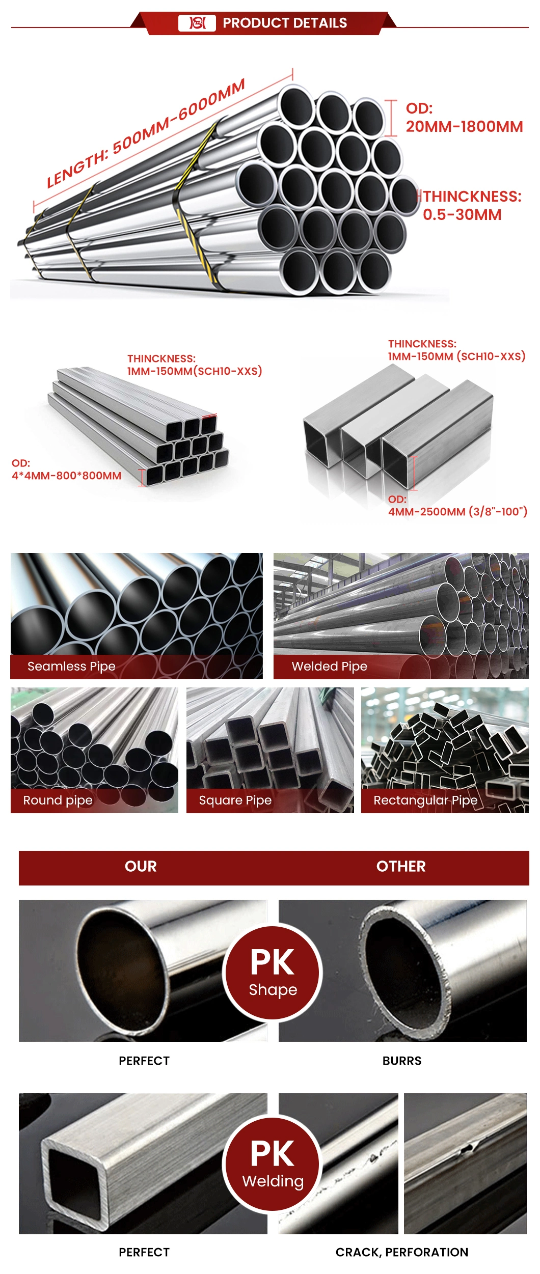 DIN Standard 904L 430 420j2 420j1 410 409L 409 320g Satin Hairline Surface 5mm Length Tolerance Ess Origin 4mm 9mm Thickness Dp11 Stainless Seamless Steel Pipe